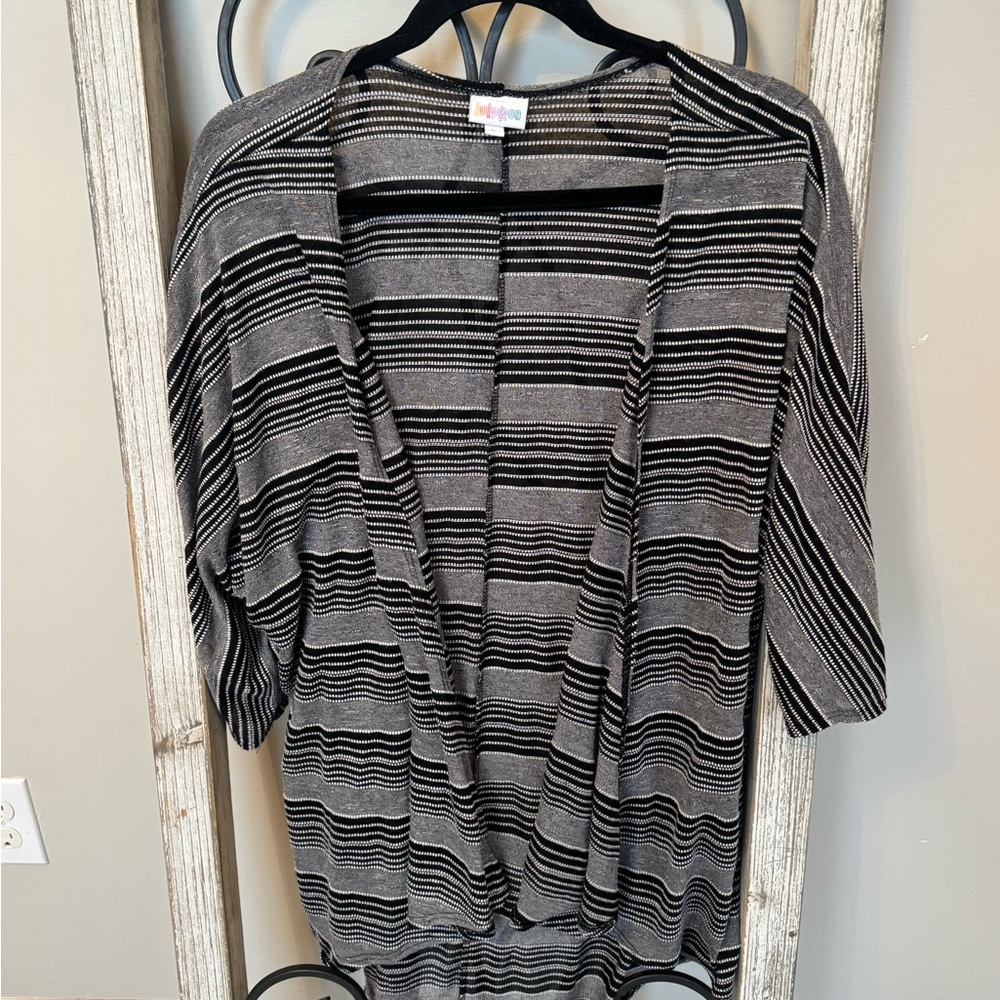 Lularoe Striped Black and Gray Women's Cardigan Size Large